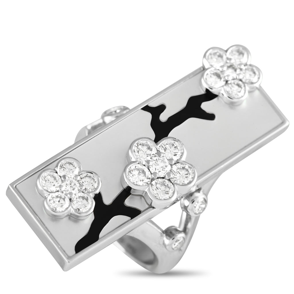 Van Cleef & Arpels Miroir des Eaux 18K White Gold Diamond, Onyx, and Mother of Pearl Ring