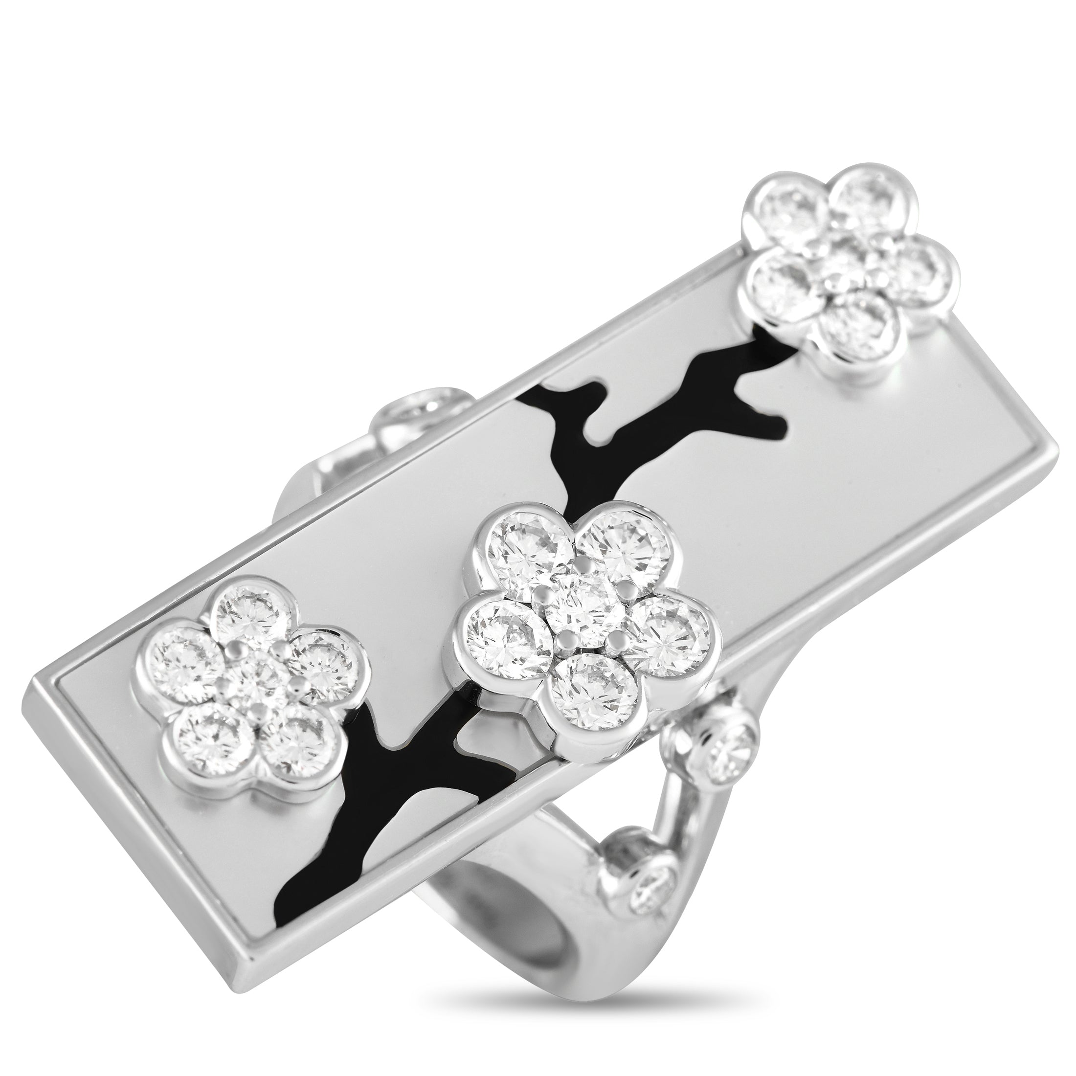 Van Cleef & Arpels Miroir des Eaux 18K White Gold Diamond, Onyx, and Mother of Pearl Ring