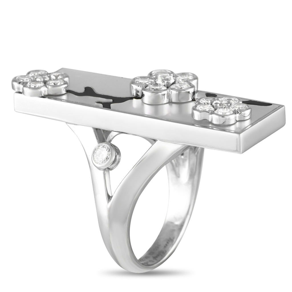 Van Cleef & Arpels Miroir des Eaux 18K White Gold Diamond, Onyx, and Mother of Pearl Ring