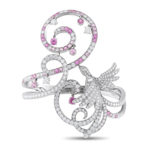 Van Cleef & Arpels 18K White Gold Diamond and Pink Sapphire Birds of Paradise Bracelet