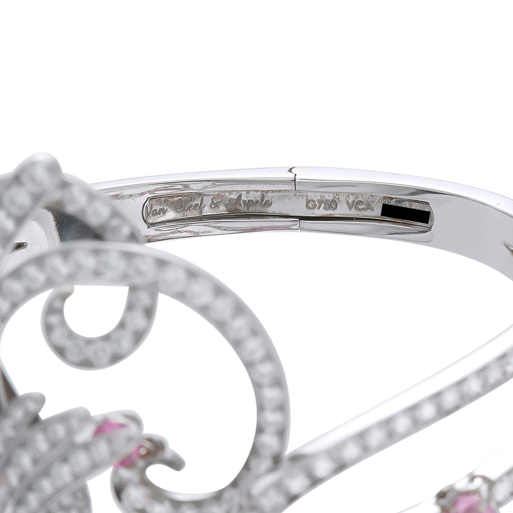 Van Cleef & Arpels 18K White Gold Diamond and Pink Sapphire Birds of Paradise Bracelet