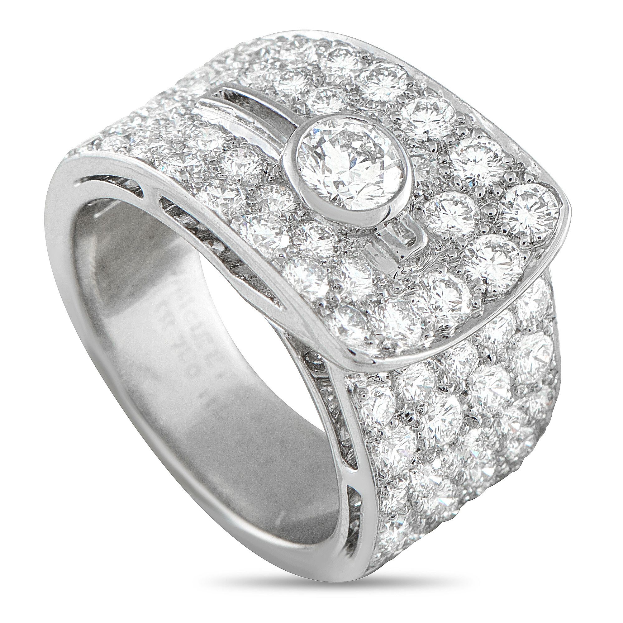 Van Cleef & ArpelsVan Cleef & Arpels 18K White Gold 2.0ct Diamond Ring - This dazzling Van Cleef & Arpels ring will continually catch the light. Pave Diamonds and a single bezel-set Diamond center s