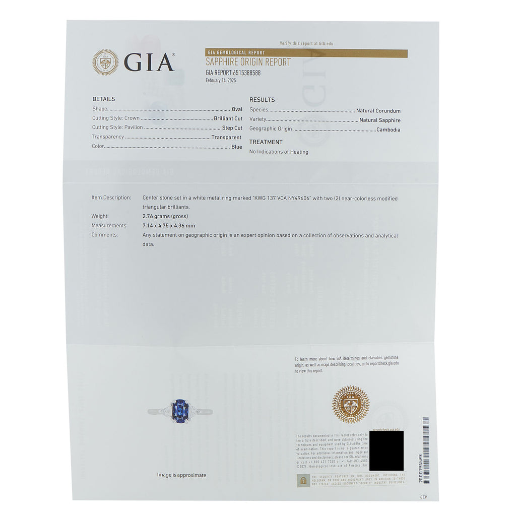 Van Cleef & Arpels Van Cleef & Arpels 18K White Gold Diamond and 1.37ct Sapphire Ring