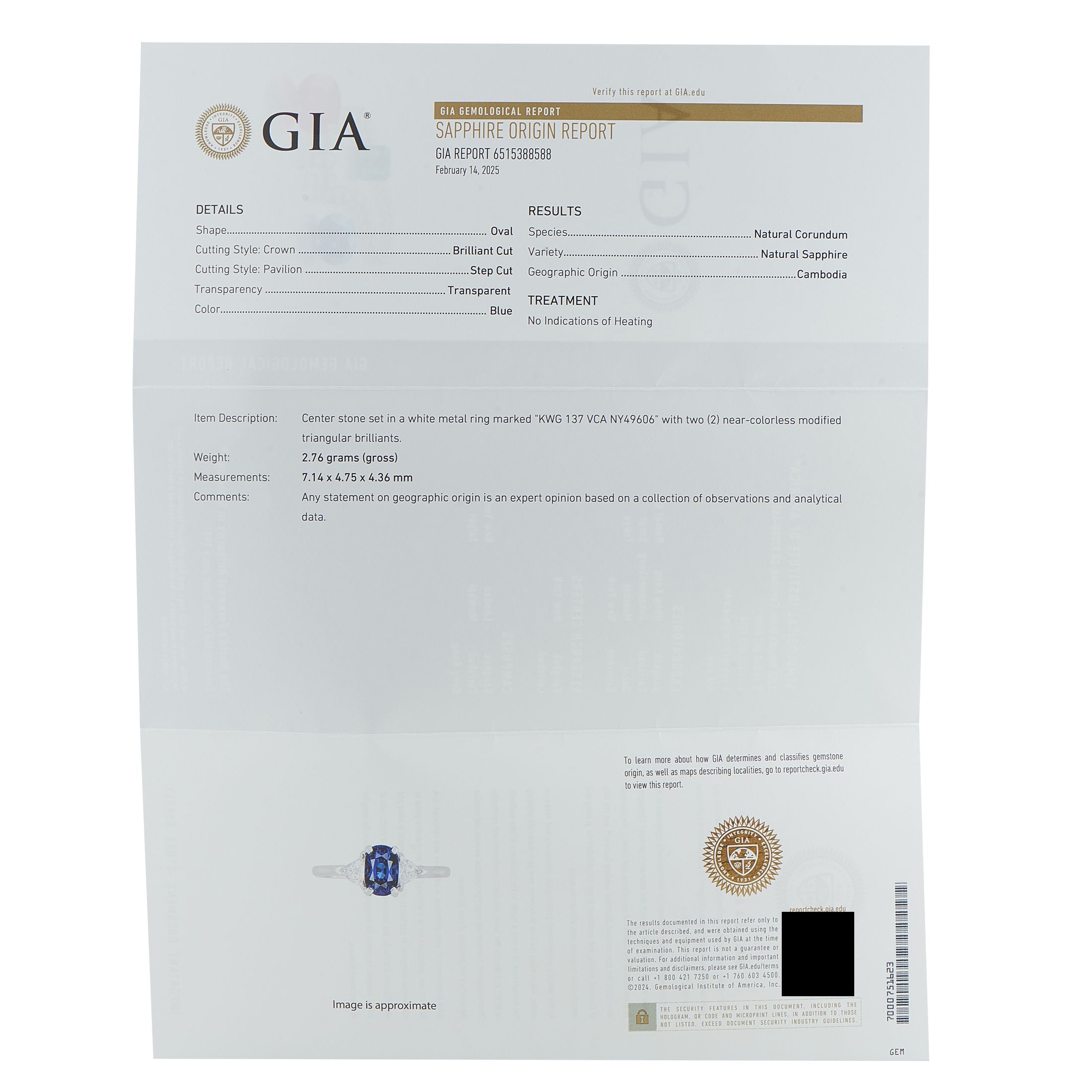 Van Cleef & Arpels Van Cleef & Arpels 18K White Gold Diamond and 1.37ct Sapphire Ring