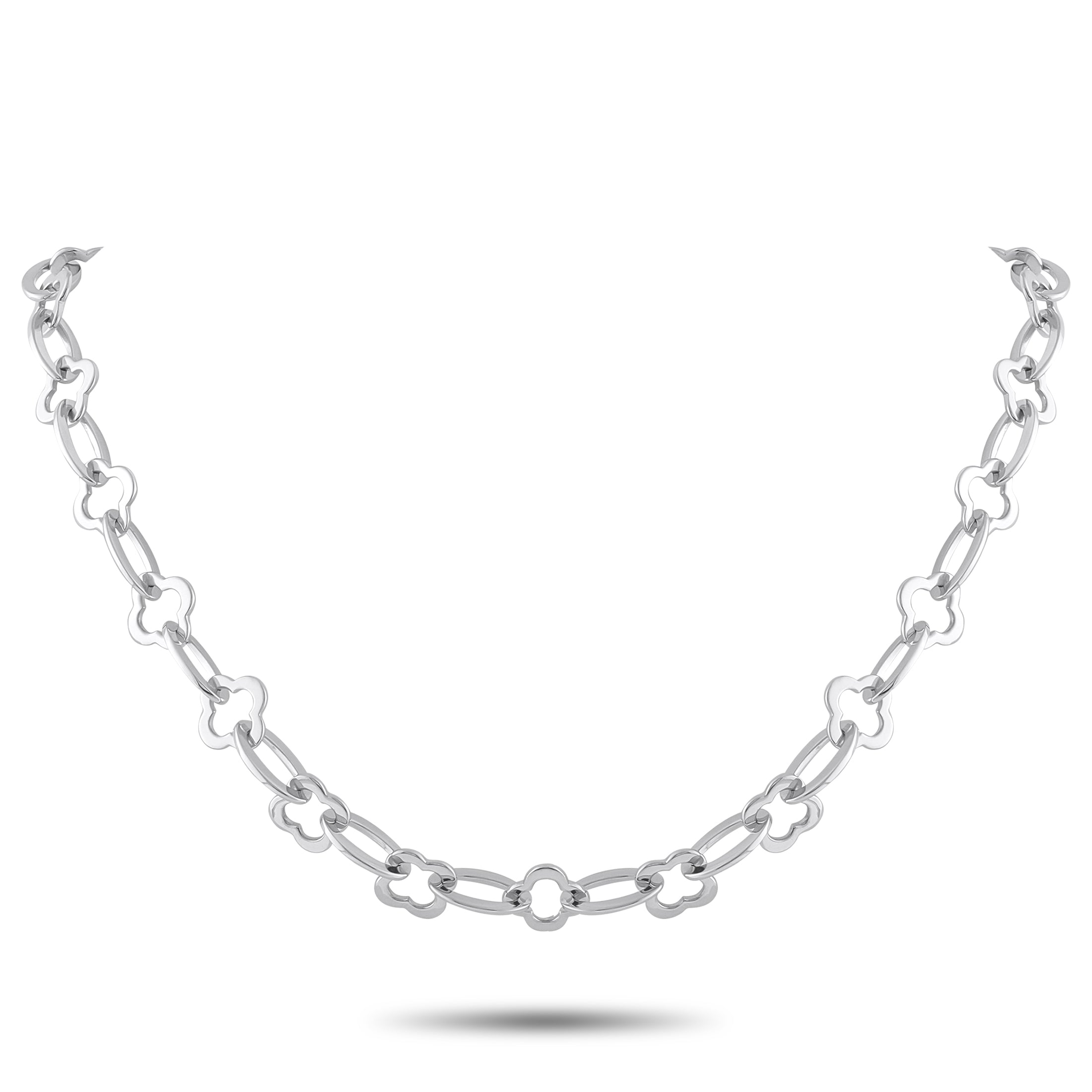 Van Cleef & Arpels Byzantine Alhambra 18K White Gold Link Necklace – On this Van Cleef & Arpels Byzantine Alhambra necklace, 