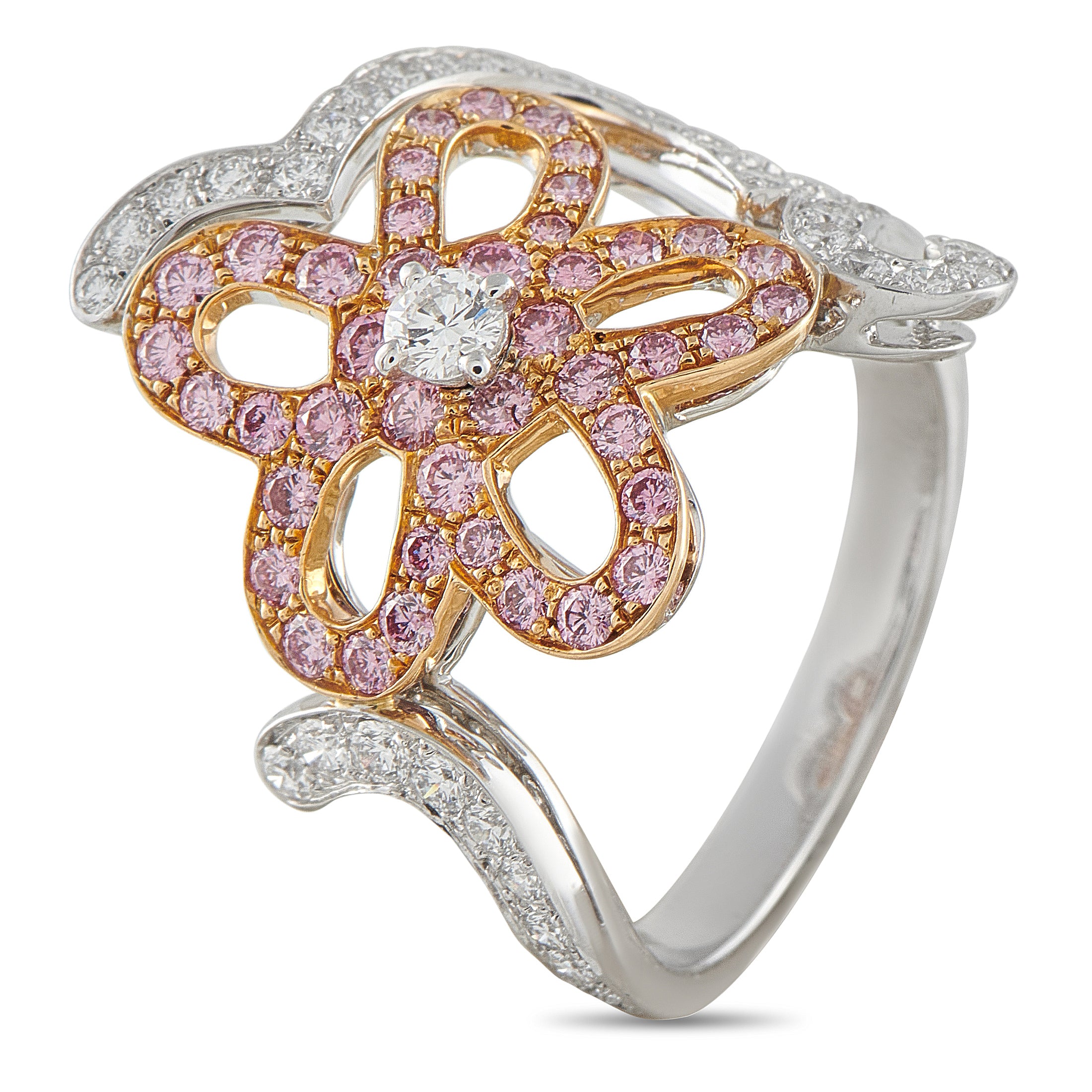 Van Cleef & Arpels 18K White Gold 1.25ct White and Pink Diamond Ring