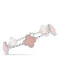 Van Cleef & Arpels 18K white gold pink opal clover link bracelet