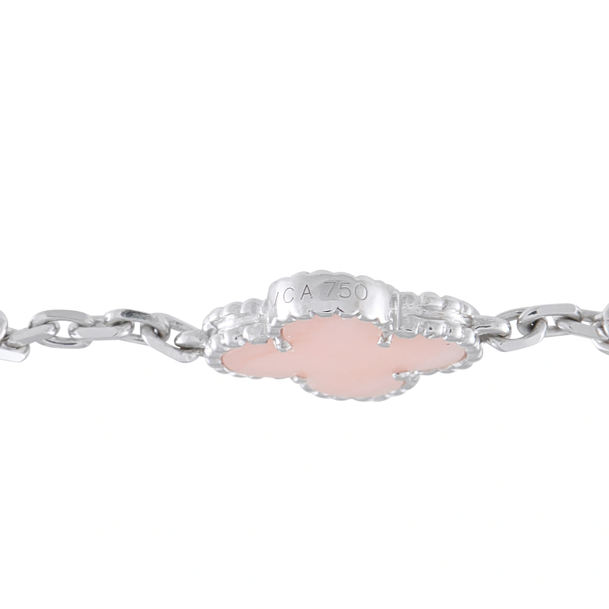 18K white gold pink opal bracelet clasp marked VCA 750