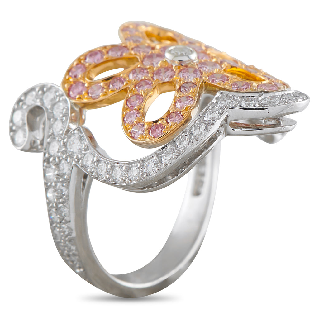 Van Cleef & Arpels 18K White Gold Pink and White Diamond Ring