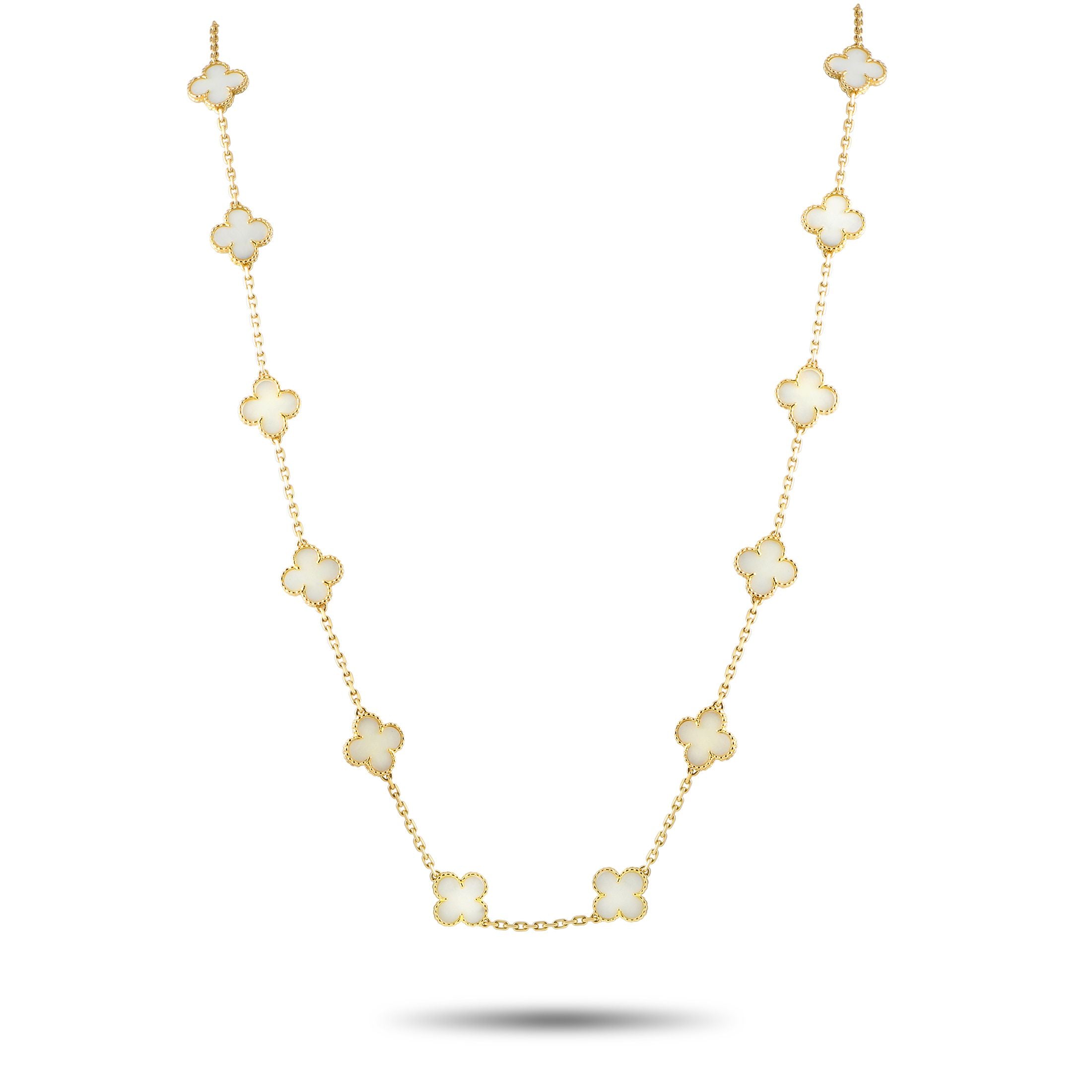Van Cleef & ArpelsVan Cleef & Arpels Vintage Alhambra 18K Yellow Gold White Coral 20-Motif Necklace VC02-012425 – From the Al