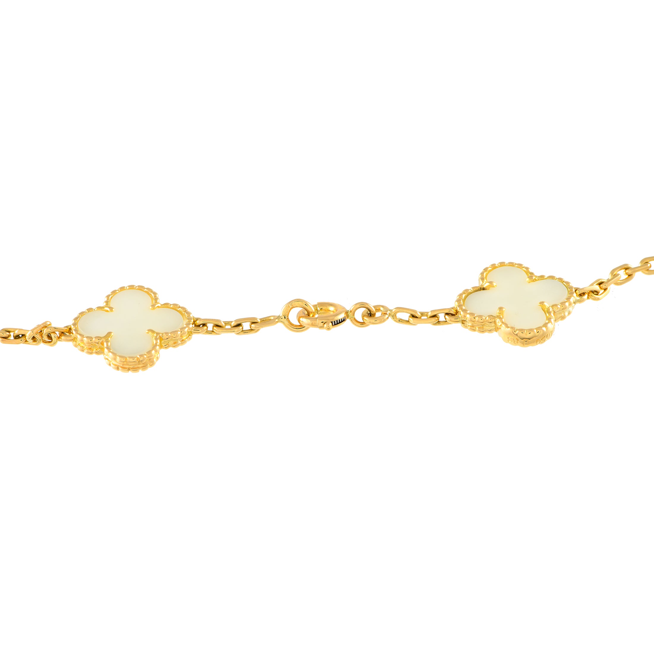 Van Cleef & Arpels Vintage Alhambra 18K Yellow Gold White Coral 20-Motif Necklace