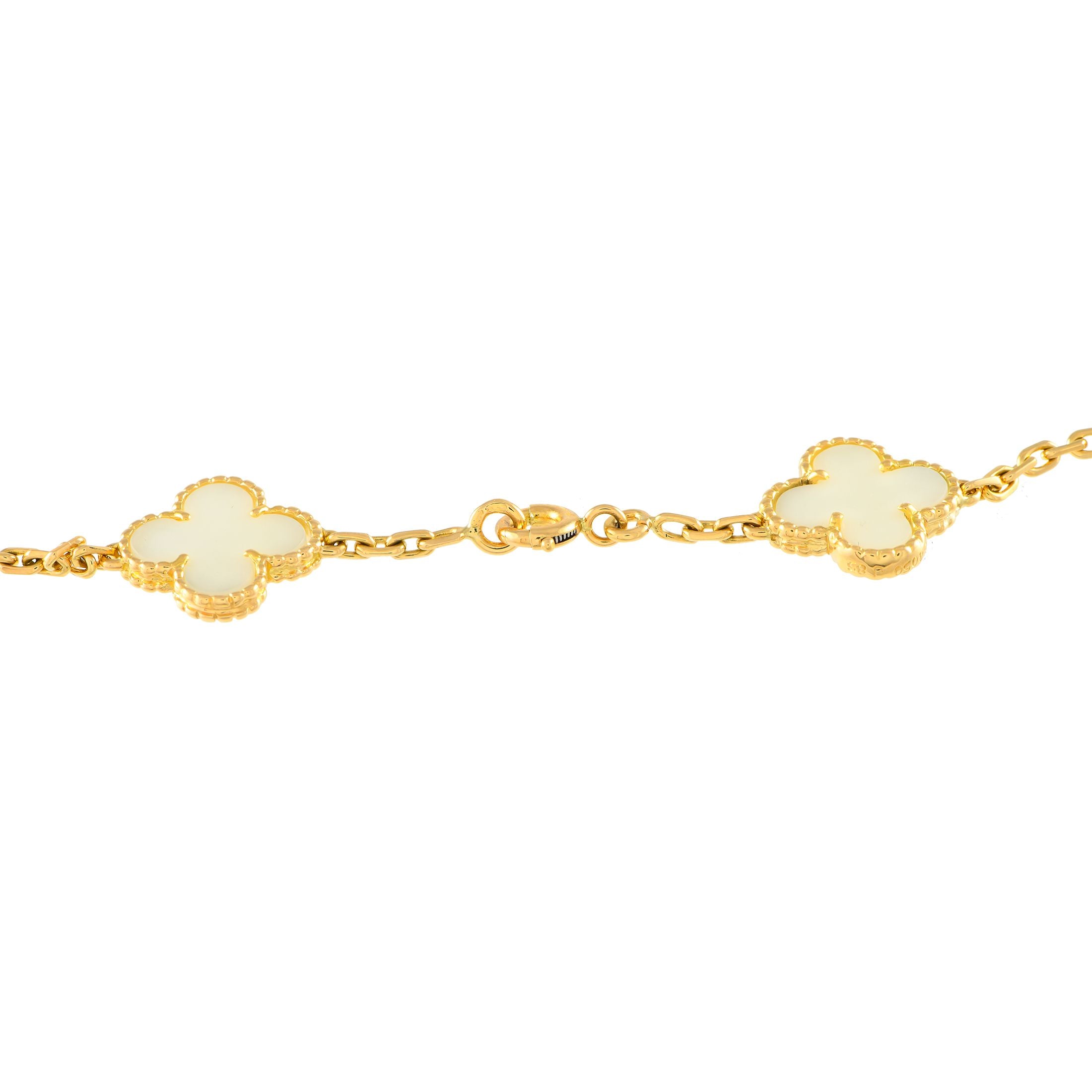 Van Cleef & Arpels Van Cleef & Arpels Vintage Alhambra 18K Yellow Gold White Coral 20-Motif Necklace