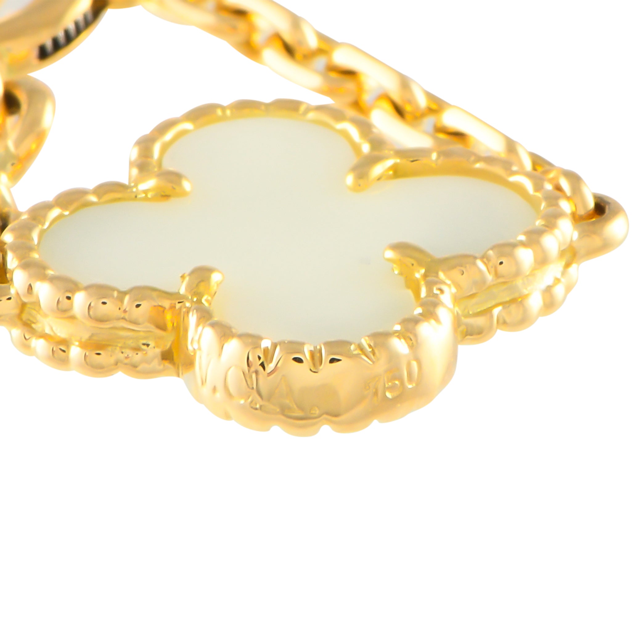 Van Cleef & Arpels Vintage Alhambra 18K Yellow Gold White Coral 20-Motif Necklace