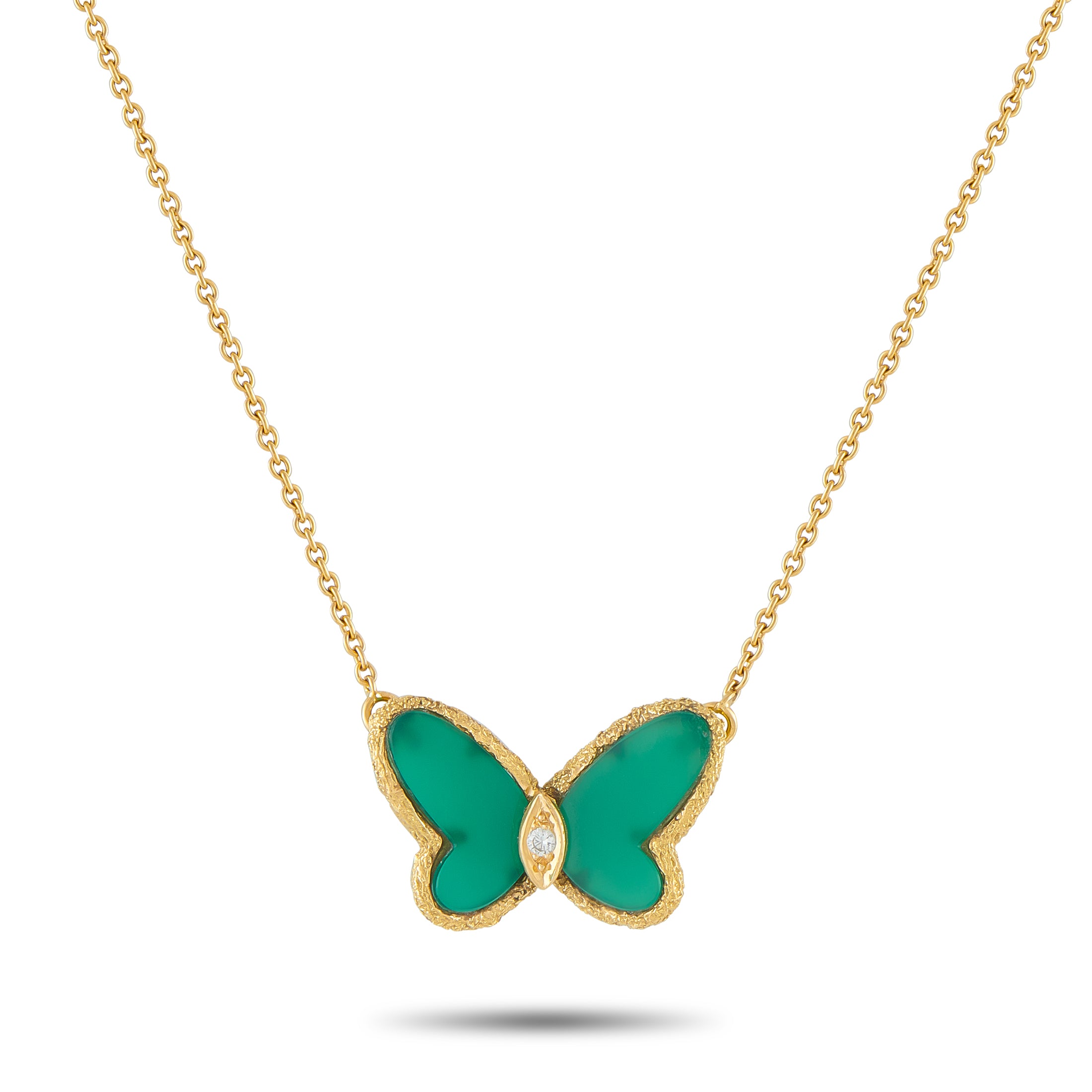 VAN CLEEF & ARPELS Van Cleef & Arpels 18K Yellow Gold Chrysoprase Butterfly Necklace