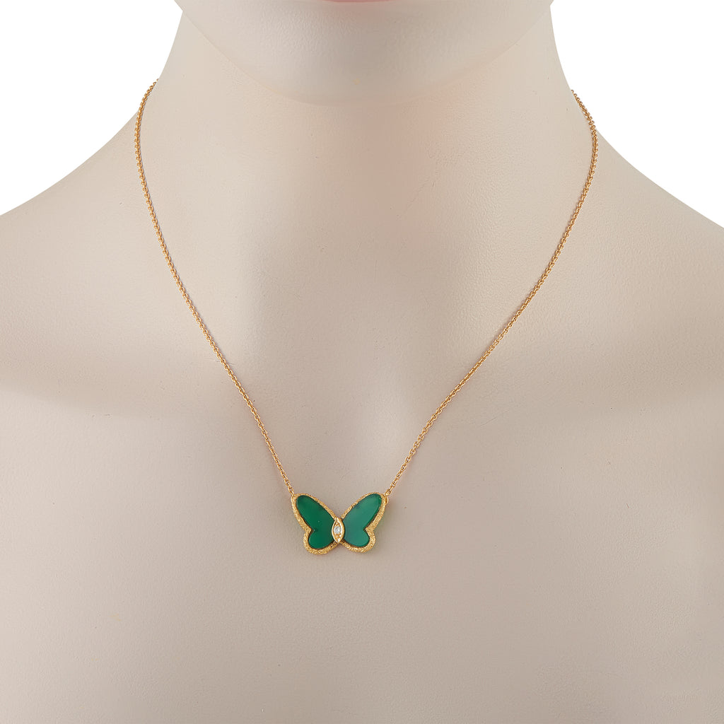 Van Cleef & Arpels 18K Yellow Gold Chrysoprase Butterfly Necklace