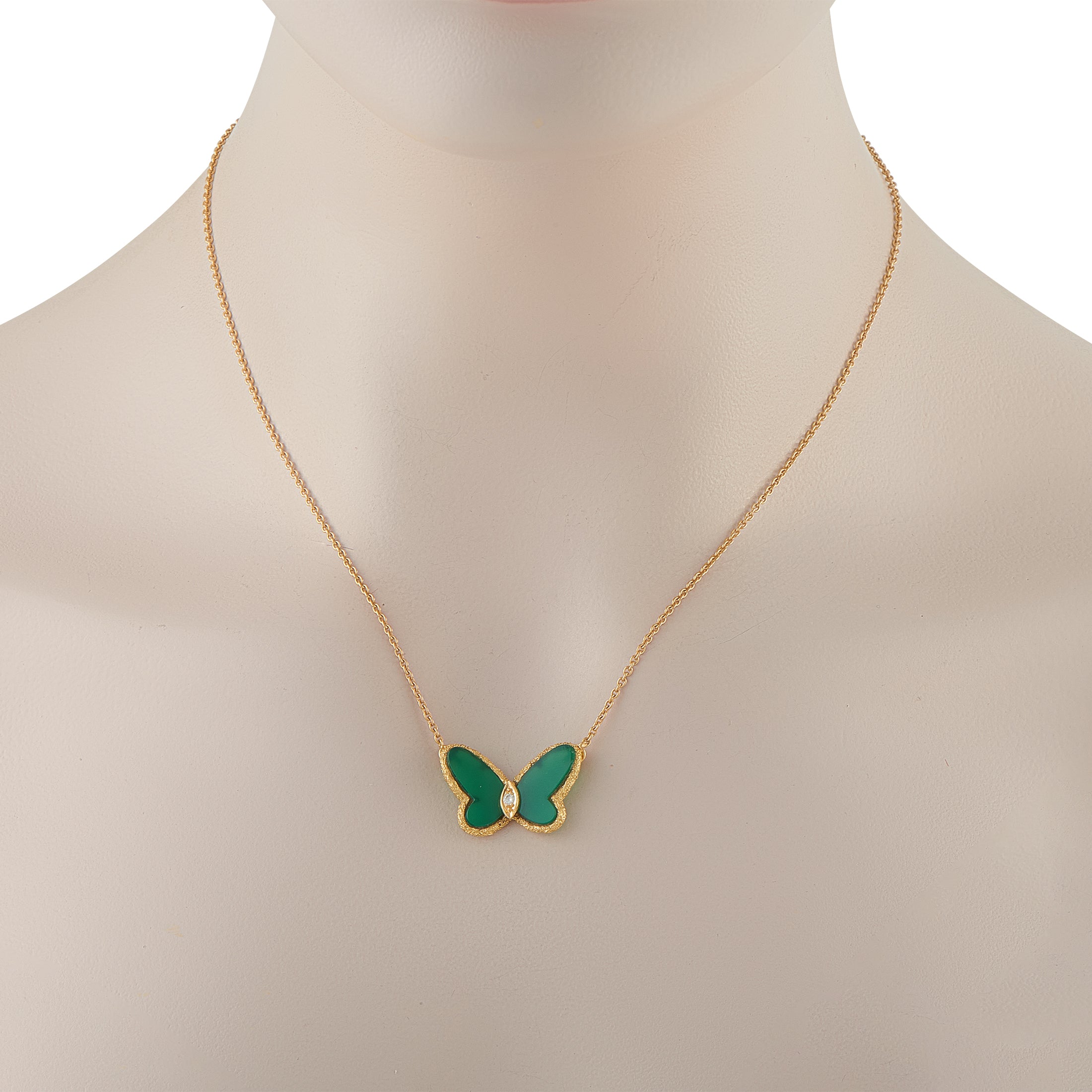 Van Cleef & Arpels 18K Yellow Gold Chrysoprase Butterfly Necklace