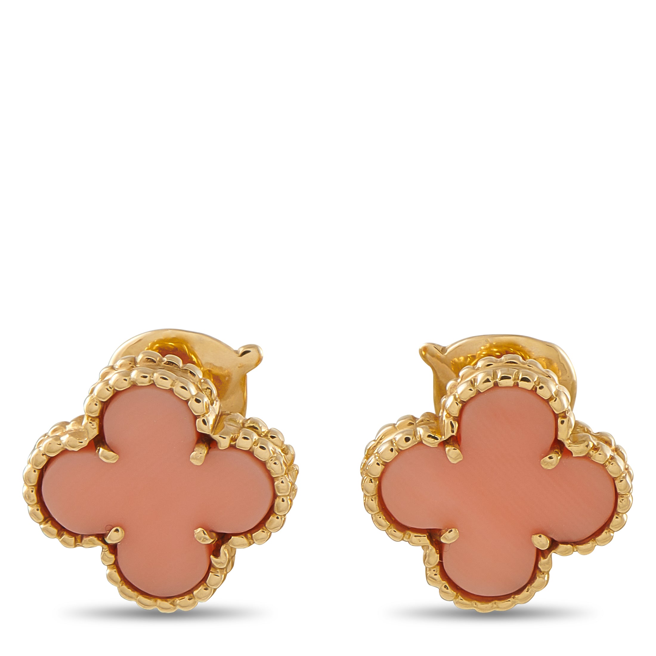 VAN CLEEF & ARPELS Van Cleef & Arpels Vintage Alhambra 18K Yellow Gold Coral Earrings