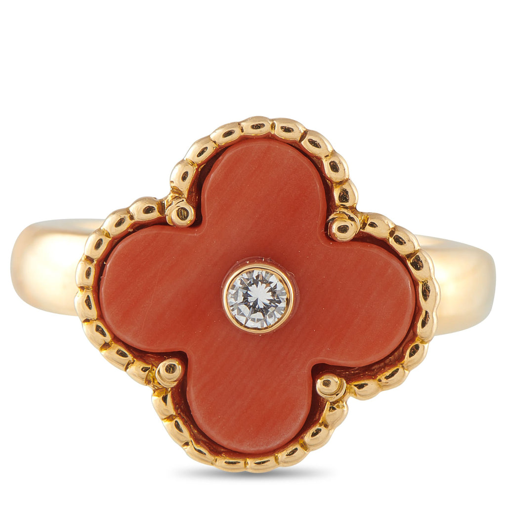 Van Cleef & Arpels Van Cleef & Arpels Alhambra 18K Yellow Gold Coral Ring