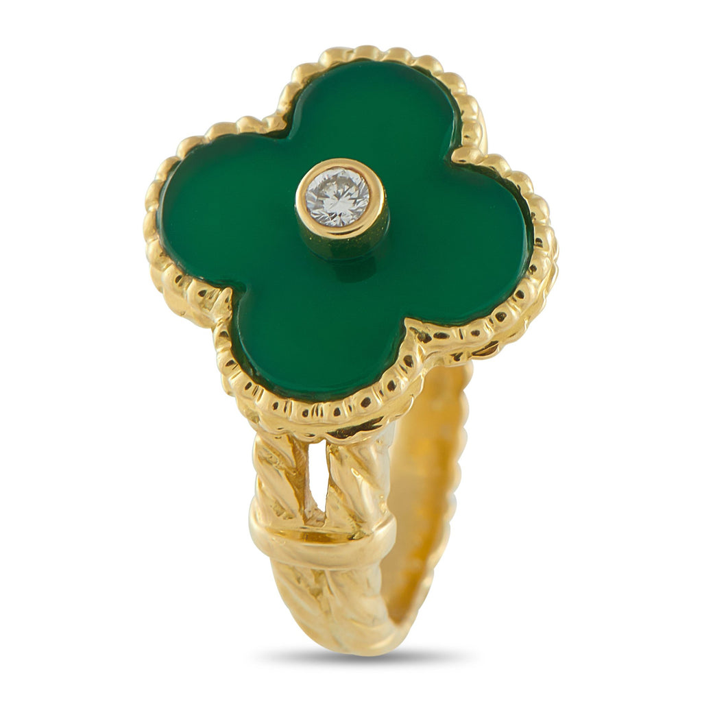 Van Cleef & Arpels Van Cleef & Arpels Alhambra 18K Yellow Gold Diamond and Chalcedony Ring