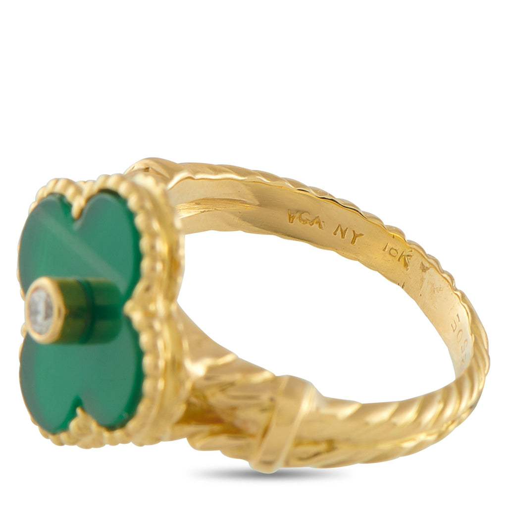 Van Cleef & Arpels Van Cleef & Arpels Alhambra 18K Yellow Gold Diamond and Chalcedony Ring