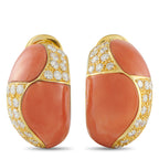 Van Cleef & Arpels 18K Yellow Gold 3.25ct Diamond and Coral Clip-On Earrings