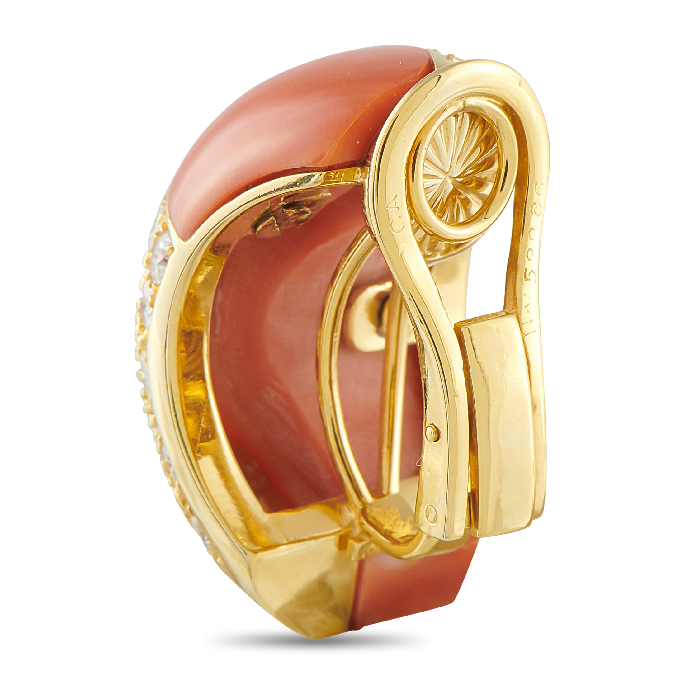 Van Cleef & Arpels 18K Yellow Gold 3.25ct Diamond and Coral Clip-On Earrings
