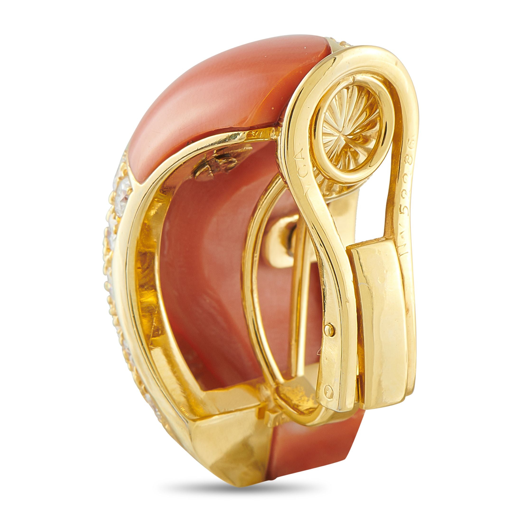 Van Cleef & Arpels Van Cleef & Arpels 18K Yellow Gold 3.25ct Diamond and Coral Clip-On Earrings