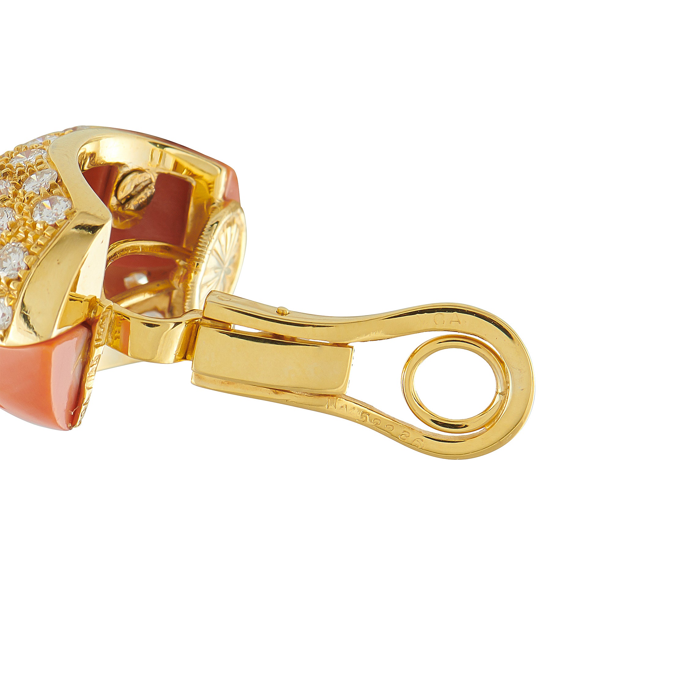 Van Cleef & Arpels 18K Yellow Gold 3.25ct Diamond and Coral Clip-On Earrings