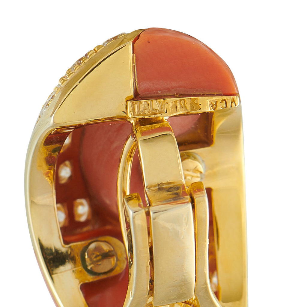 Van Cleef & Arpels Van Cleef & Arpels 18K Yellow Gold 3.25ct Diamond and Coral Clip-On Earrings
