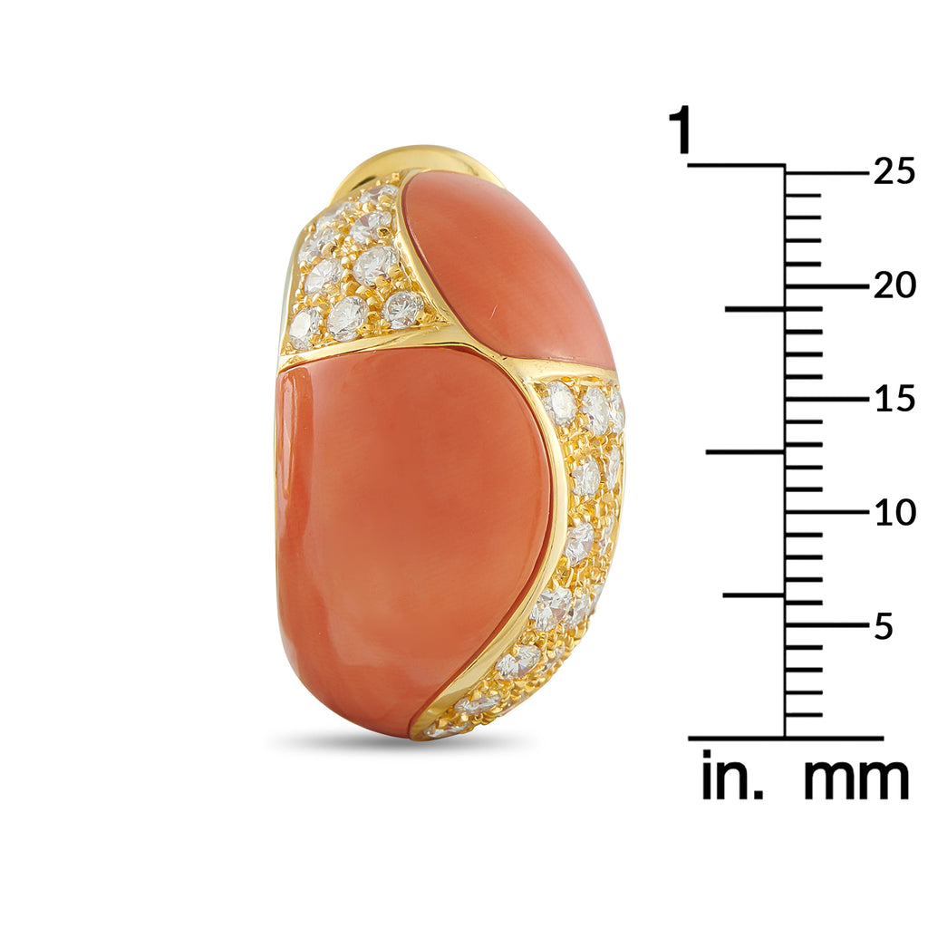 Van Cleef & Arpels 18K Yellow Gold 3.25ct Diamond and Coral Clip-On Earrings