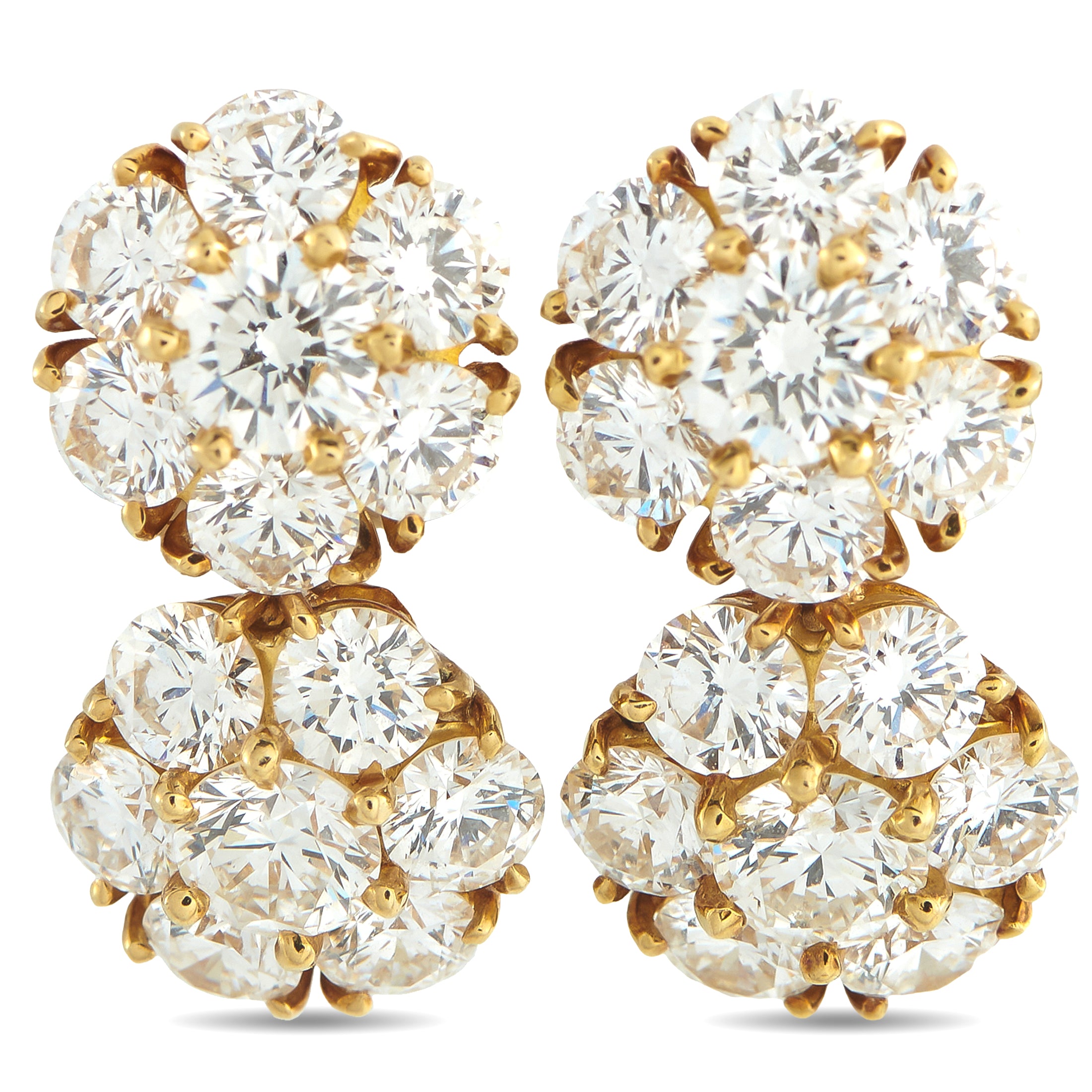 Van Cleef & Arpels Fleurette 18K Yellow Gold 3.0ct Diamond Earrings