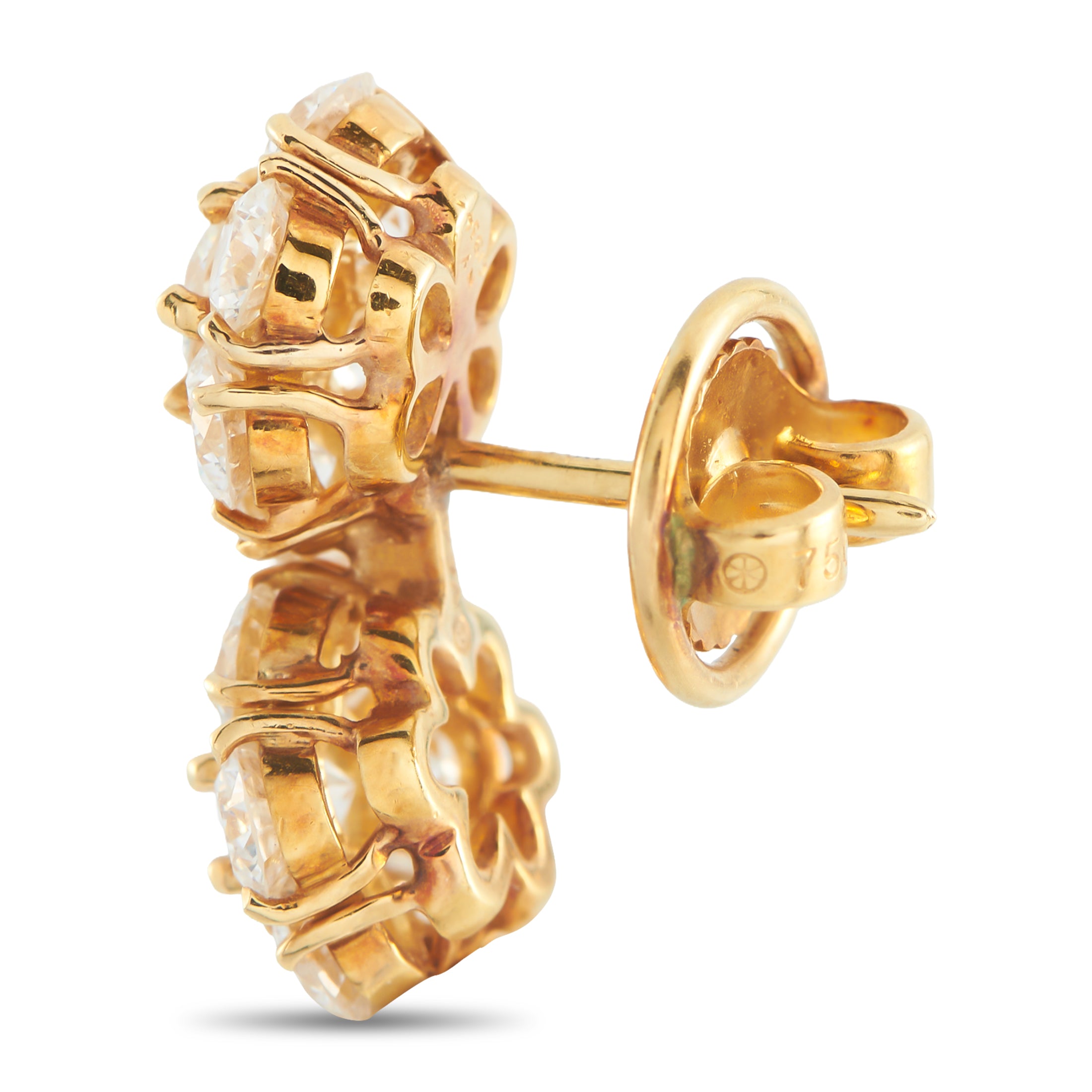 Van Cleef & Arpels Fleurette 18K Yellow Gold 3.0ct Diamond Earrings