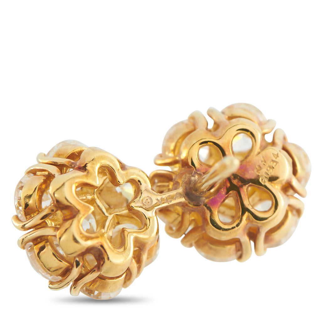 VAN CLEEF & ARPELS Van Cleef & Arpels Fleurette 18K Yellow Gold 3.0ct Diamond Earrings