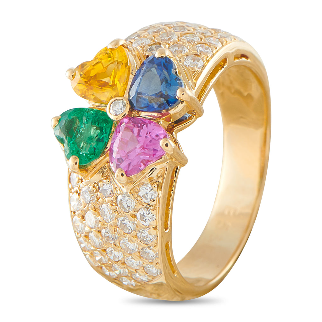 Van Cleef & Arpels Magic Antoinette 18K Yellow Gold 0.66ct Diamond, Emerald, and Sapphire Ring