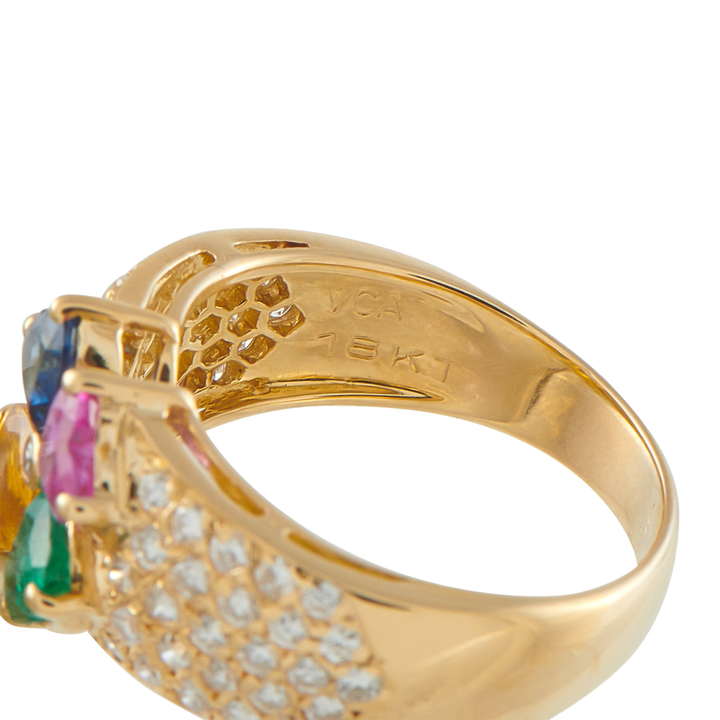 Van Cleef & Arpels Magic Antoinette 18K Yellow Gold 0.66ct Diamond, Emerald, and Sapphire Ring