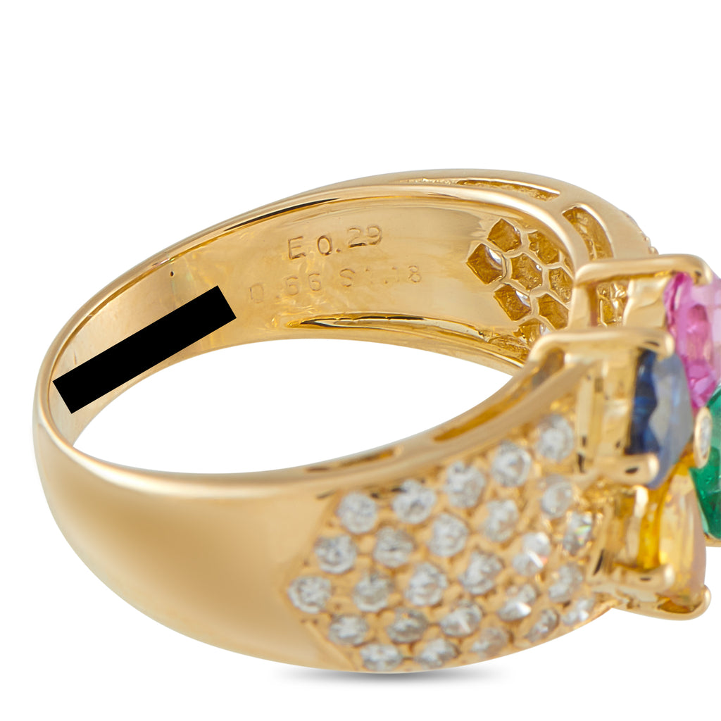 Van Cleef & Arpels Magic Antoinette 18K Yellow Gold 0.66ct Diamond, Emerald, and Sapphire Ring