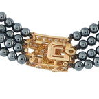 Hematite bead necklace with the yellow gold clasp shown from the back