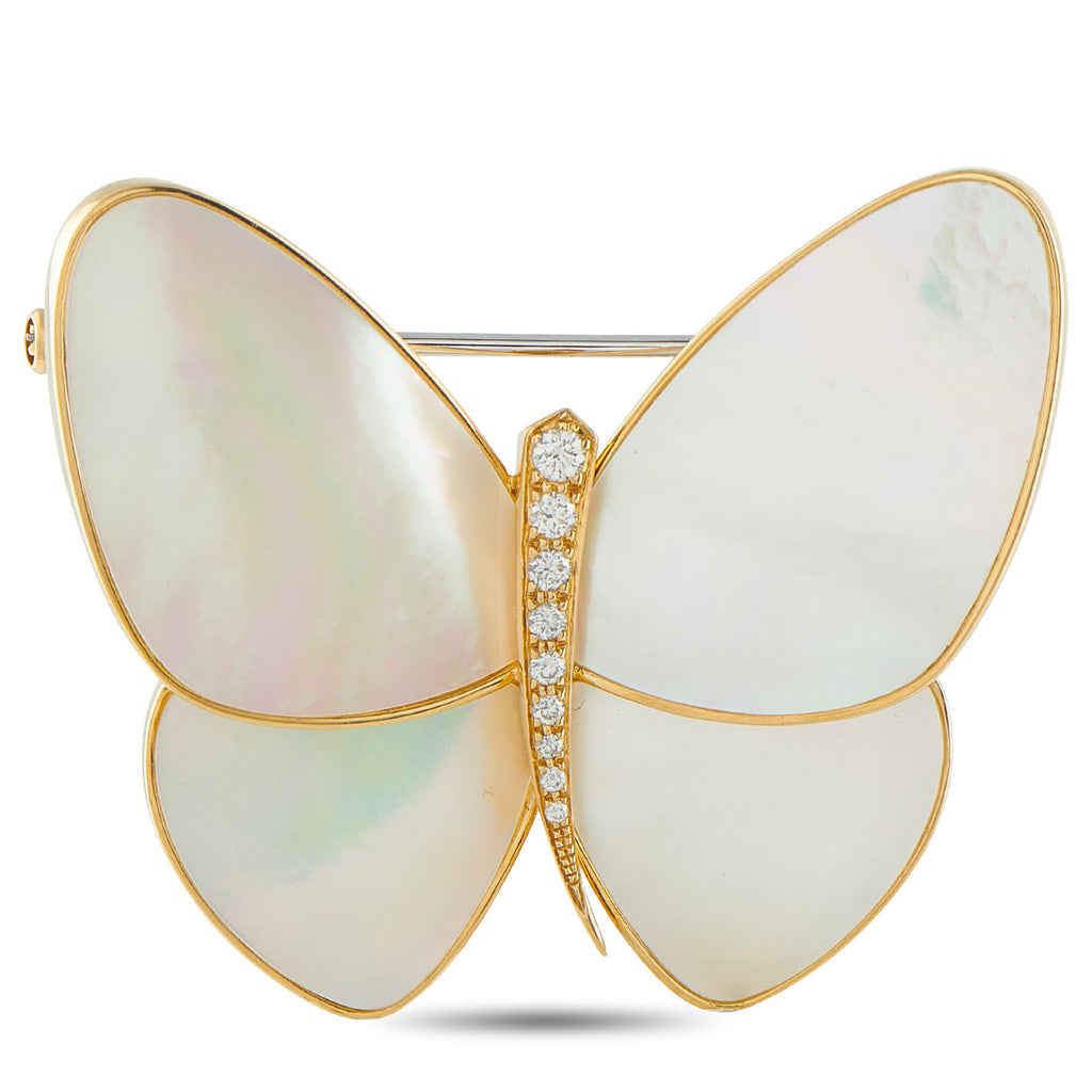 Van Cleef & ArpelsVan Cleef & Arpels 18K Yellow Gold 0.22ct Diamond and Mother of Pearl Butterfly Brooch — This Van Cleef & A