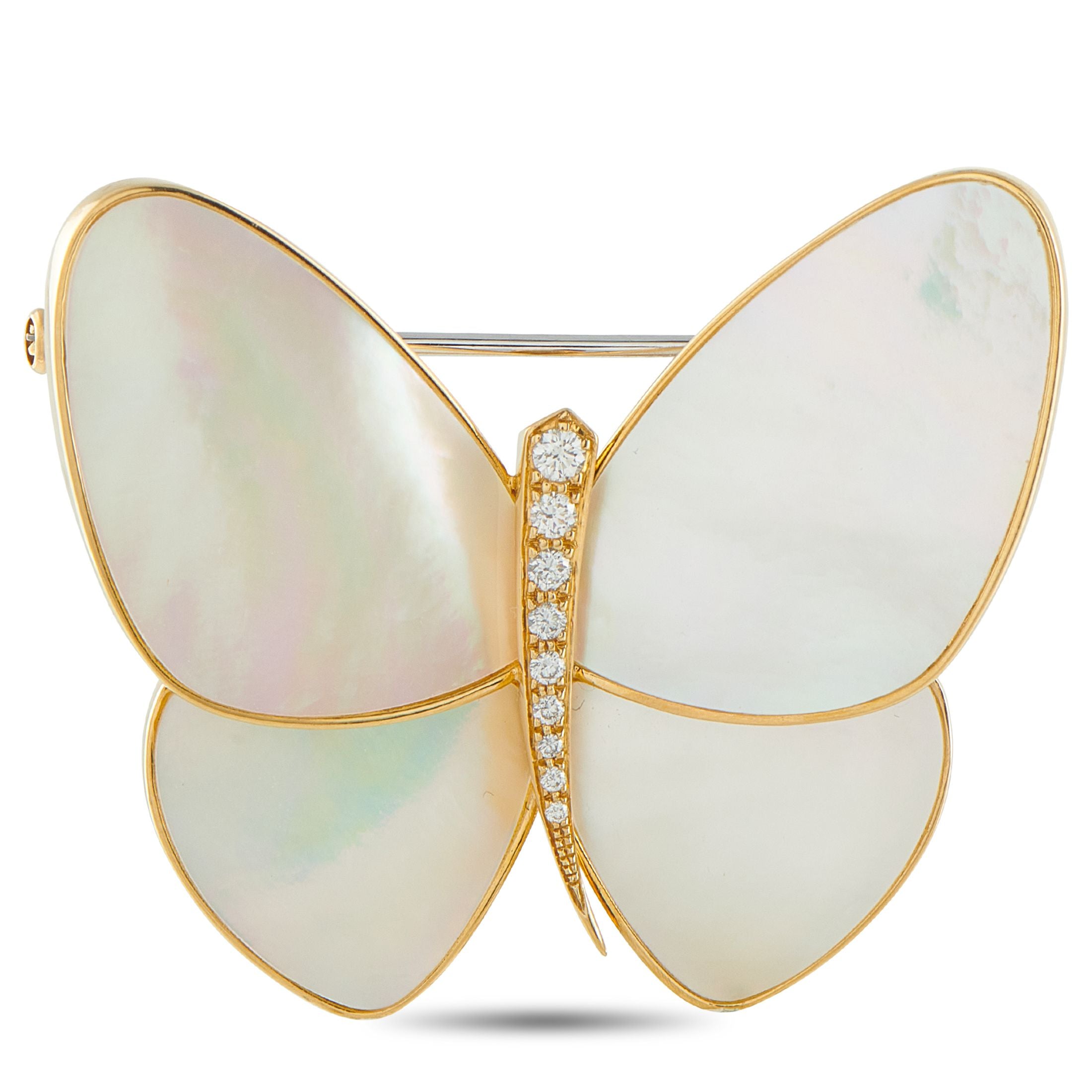 Van Cleef & ArpelsVan Cleef & Arpels 18K Yellow Gold 0.22ct Diamond and Mother of Pearl Butterfly Brooch — This Van Cleef & A