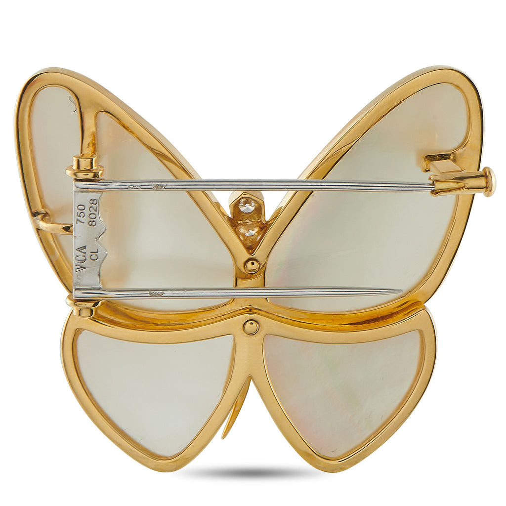 Van Cleef & Arpels 18K Yellow Gold 0.22ct Diamond and Mother of Pearl Butterfly Brooch