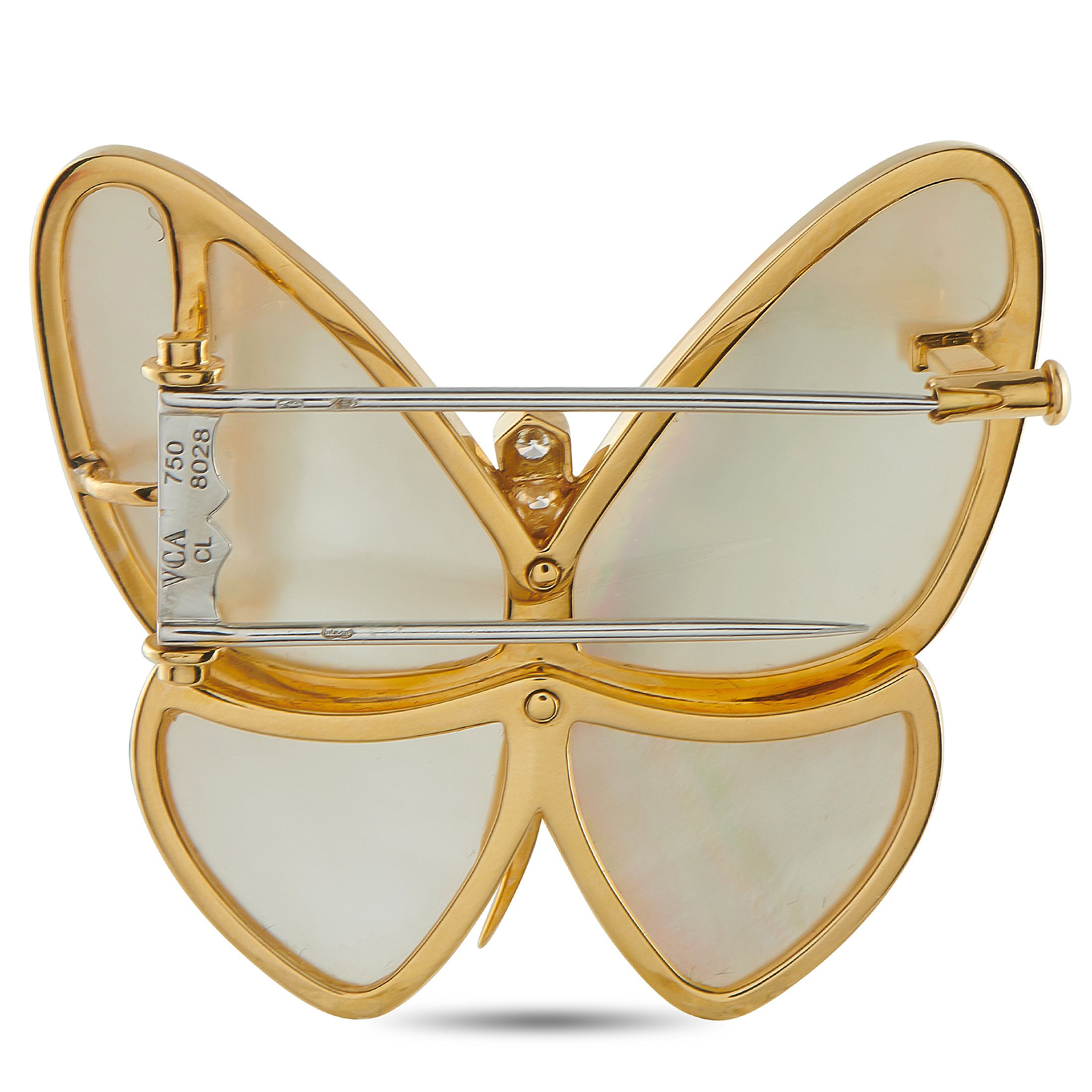 Van Cleef & Arpels 18K Yellow Gold 0.22ct Diamond and Mother of Pearl Butterfly Brooch