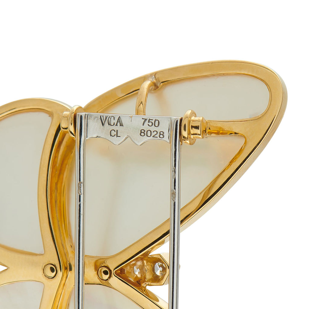 Van Cleef & Arpels 18K Yellow Gold 0.22ct Diamond and Mother of Pearl Butterfly Brooch