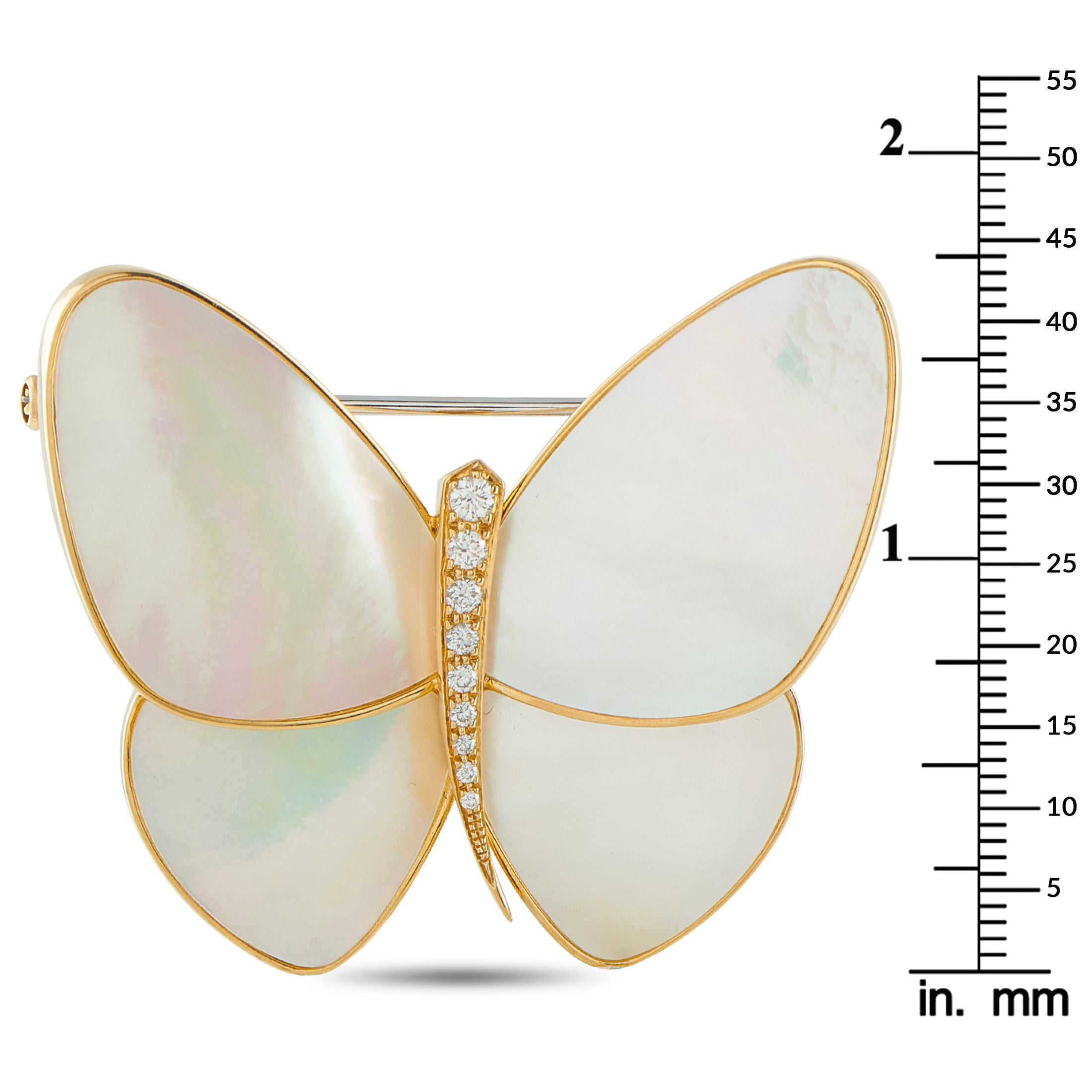 Van Cleef & Arpels 18K Yellow Gold 0.22ct Diamond and Mother of Pearl Butterfly Brooch