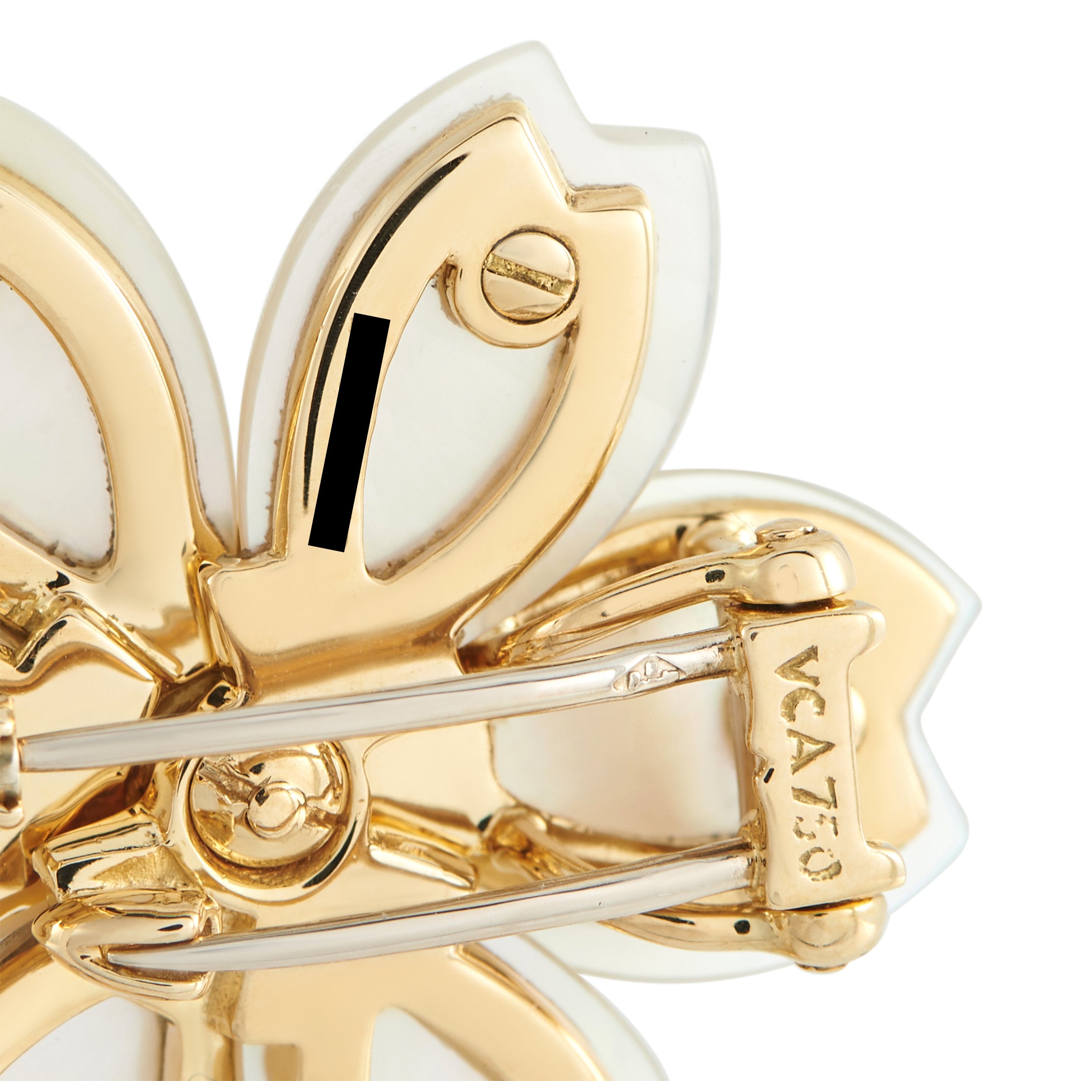 VAN CLEEF & ARPELS Van Cleef & Arpels Rose de Noël 18K Yellow Gold 0.48ct Diamond and Mother of Pearl Brooch
