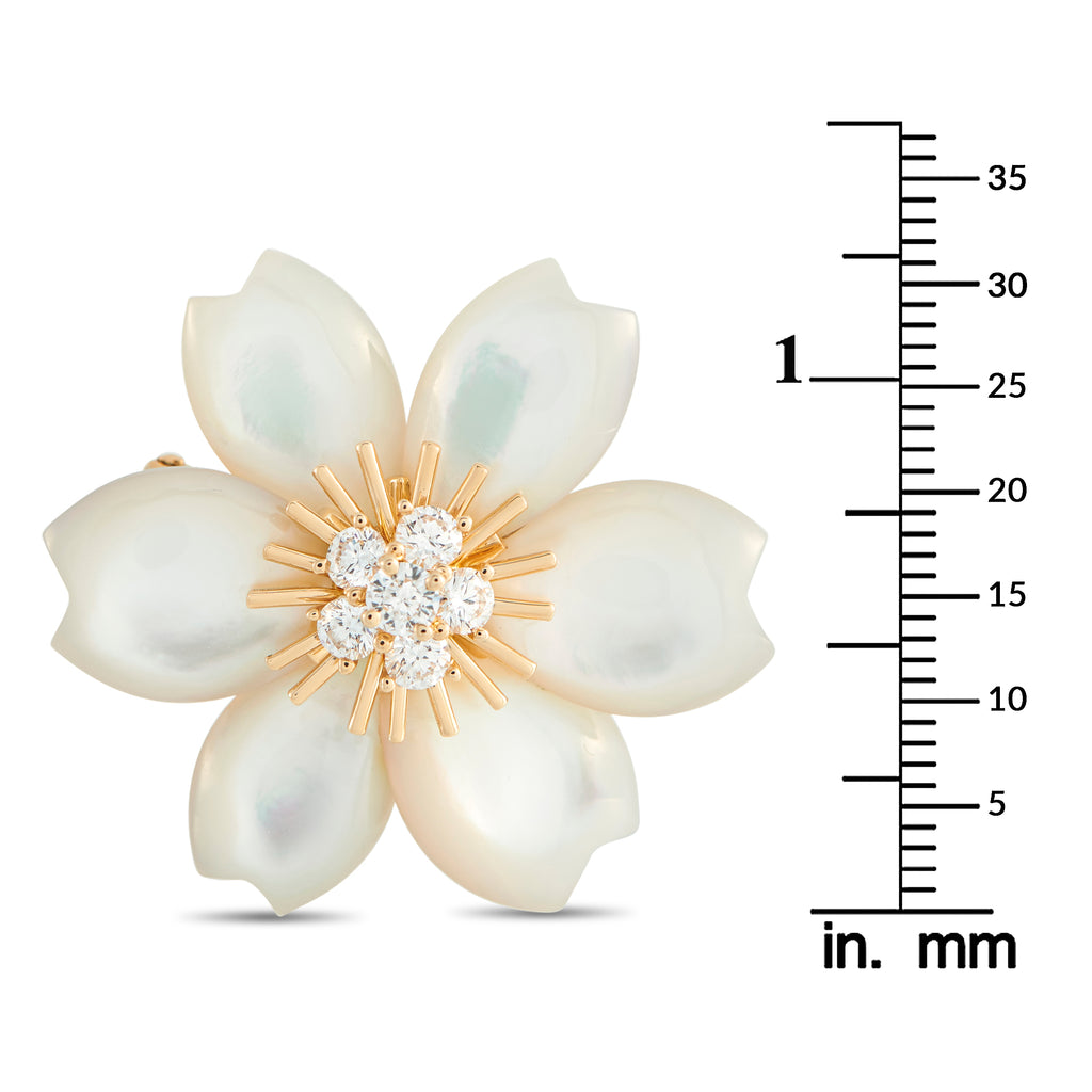 VAN CLEEF & ARPELS Van Cleef & Arpels Rose de Noël 18K Yellow Gold 0.48ct Diamond and Mother of Pearl Brooch