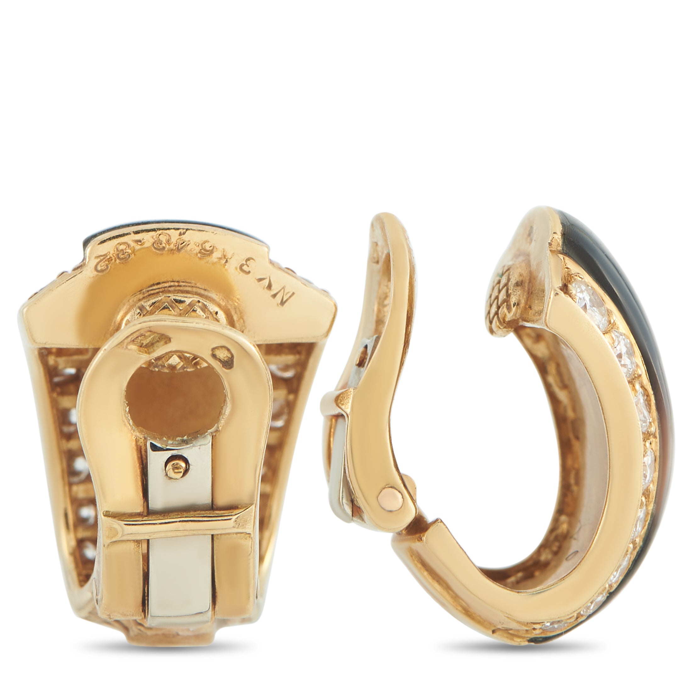 Van Cleef & Arpels 18K Yellow Gold 0.70ct Diamond and Mother of Pearl Clip-On Earrings