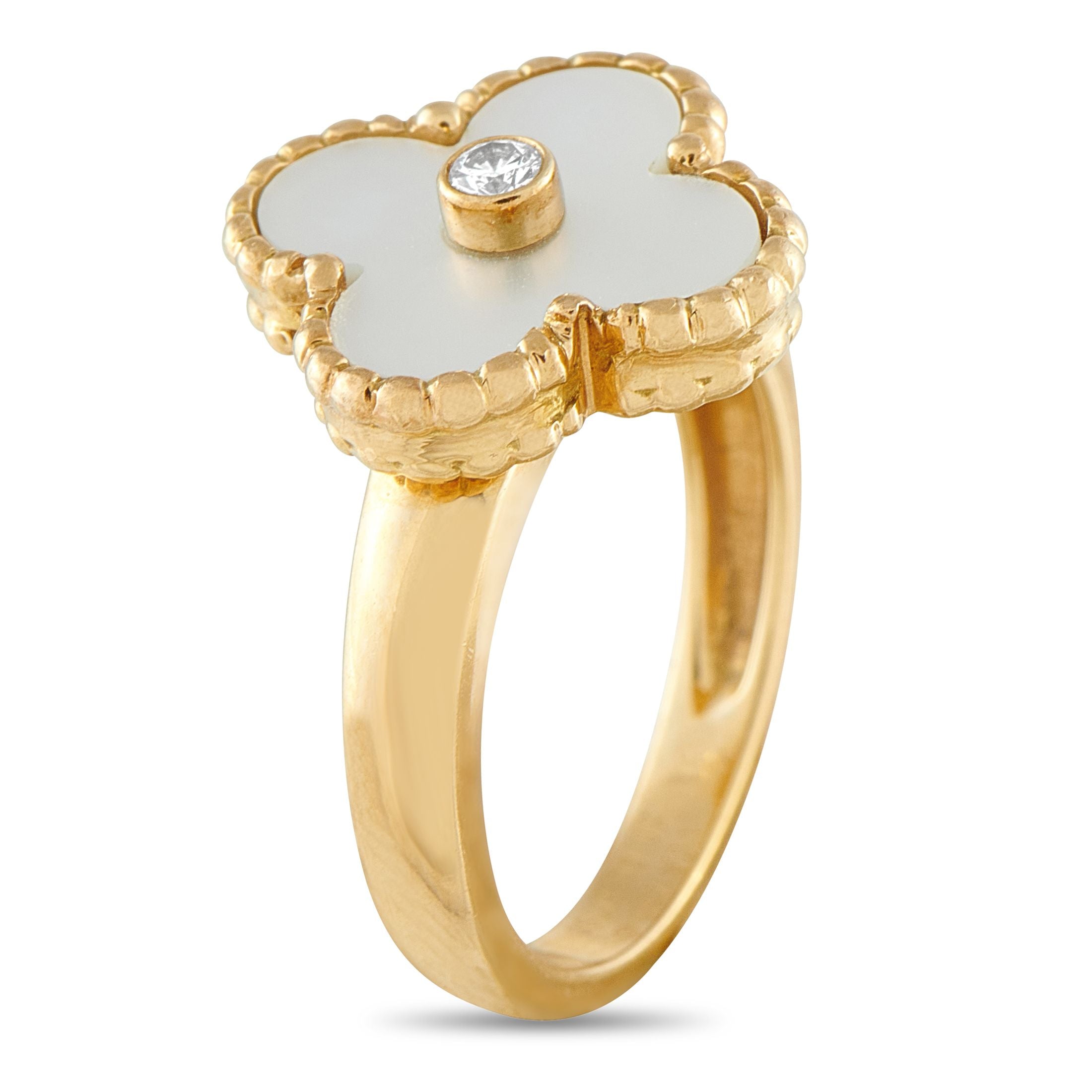 Van Cleef & Arpels Van Cleef & Arpels Alhambra 18K Yellow Gold Diamond and Mother of Pearl Ring