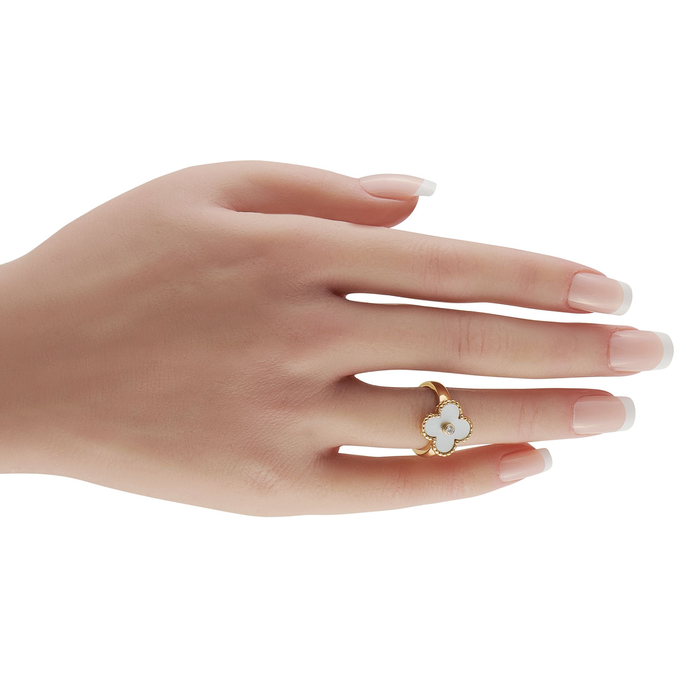 Van Cleef & Arpels Van Cleef & Arpels Alhambra 18K Yellow Gold Diamond and Mother of Pearl Ring