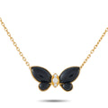 18K yellow gold butterfly pendant with onyx wings, diamond center, on chain