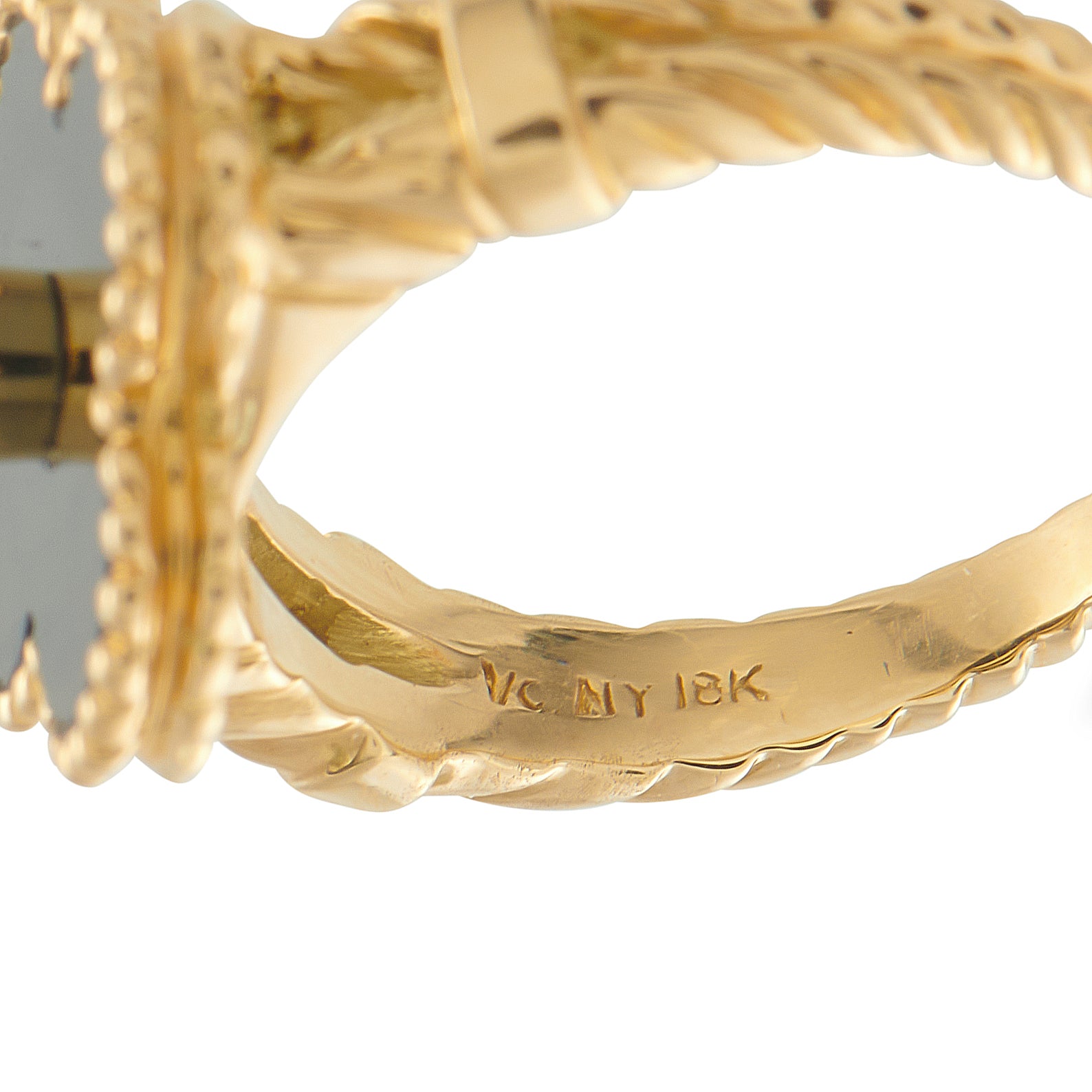 Van Cleef & Arpels Alhambra 18K Yellow Gold Diamond and Onyx Ring